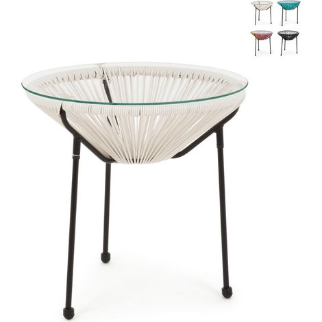 Mesa auxiliar redonda de exterior Ø50 cm trenzada en cuerda Parker YES - Blanco (1/4)