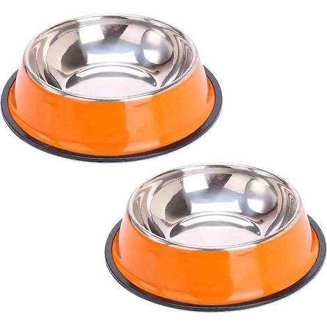 Gamelles pour chien en acier inoxydable orange, pour nourriture et eau, empilables, antidérapantes et anti-dérapantes (2 pièces) (1/5)