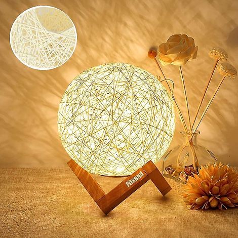 Veilleuse LED Fitlife, lampe de chevet, lampe d'ambiance pour chambre en rotin et bois, rechargeable par USB (1/5)
