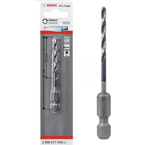 Bosch Professionel HSS Metall Bohrer 5 mm 1/4 Hex IMACT CONTROL Sechskant Schaft