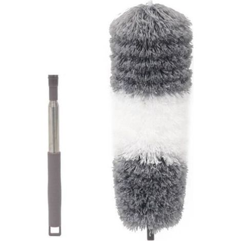 Plumeau Poussière en Télescopique Longueur de 60cm à 140cm Lavable Gris et Blanc (1/3)