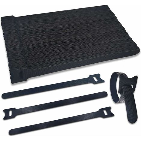 Attache Cable 100 Pcs, Sangles Câble 200mmx12mm , Réutilisables Serre Cable, Organisateur Rangement Cable, pour Attacher Les Câbles, Gaines, Fils PC, Fils Électriques etc(Noir)