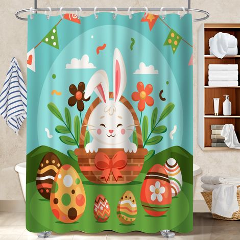 Ensemble rideau de douche polyester avec anneaux 180x180 lavable voile de douche pour un intérieur cosy et chaleureux (1/5)