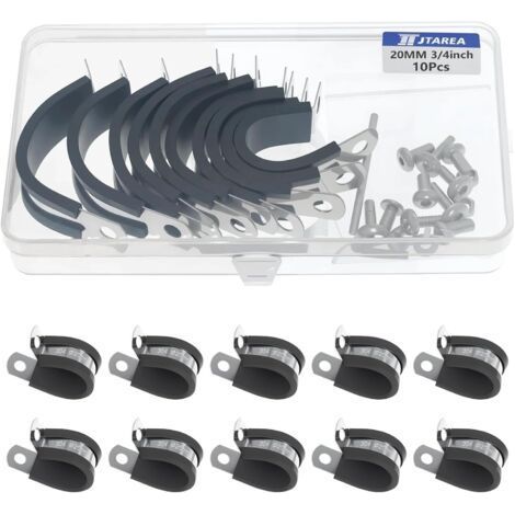 10 Colliers De Serrage 20mm Acier Inoxydable Caoutchouc Avec Vis Pour Tuyau Câble (1/5)