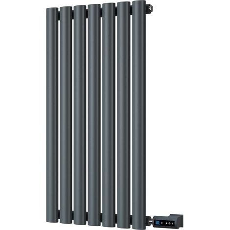 Omeara - Anthracite Horizontal Electric Radiator H800mm x W406mm Single Panel 300w Thermostatic WIFI - Feet Included (1/2)