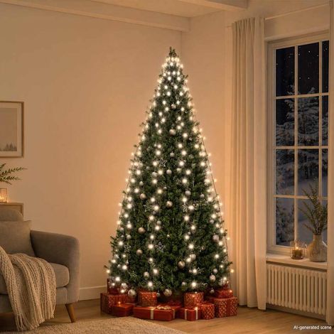 vidaXL Red de luces de árbol de Navidad 250 LEDs blanco frío 250 cm (1/5)