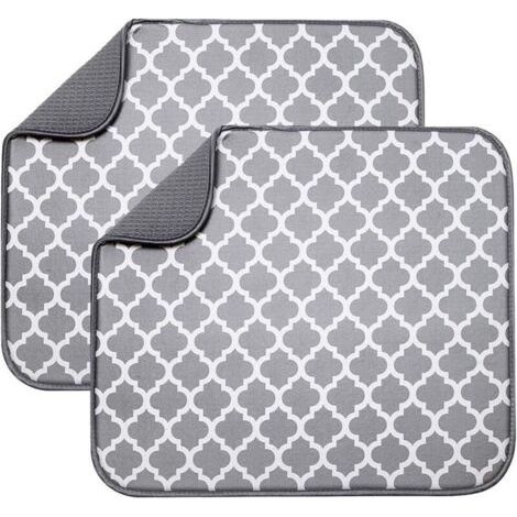 Juego de 2 esterillas de microfibra para escurrir platos, esterillas absorbentes para secar vasos, platos y tazas, 40 cm x 46 cm, base gris. (1/4)