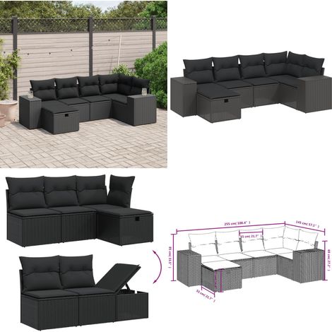 Salon de jardin 6 pcs avec coussins noir résine tressée - Salon De Jardin - Meuble De Jardin - Canapé Extérieur - Ensemble Salon - Résine Tressée - Home & Living (1/5)