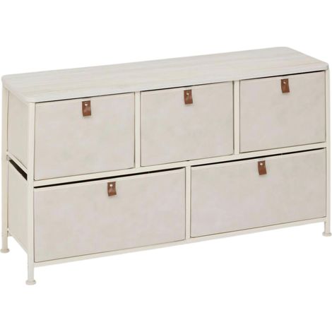 Commode Basse 5 Tiroirs "Tissa" 100cm Beige