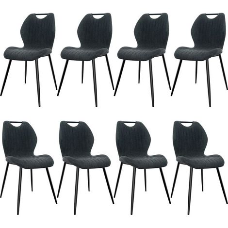 WAFTING Lot de 8 Chaises de Salle à Manger, Chaise de Cuisine, Dossier en Tissu et Pieds en Métal, Noir Clair (1/5)