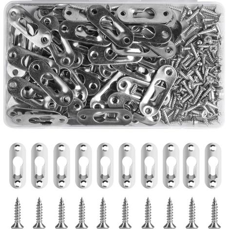 60 pièces Cintres de Trou de Serrure, Support de Montage Dissimulé, Attaches en Trou de Serrure en Métal, Cintre pour Fixation de Tableau Accrocher Attaches Cadre Photo, Armoire, Miroir, avec 120 Vis (1/4)