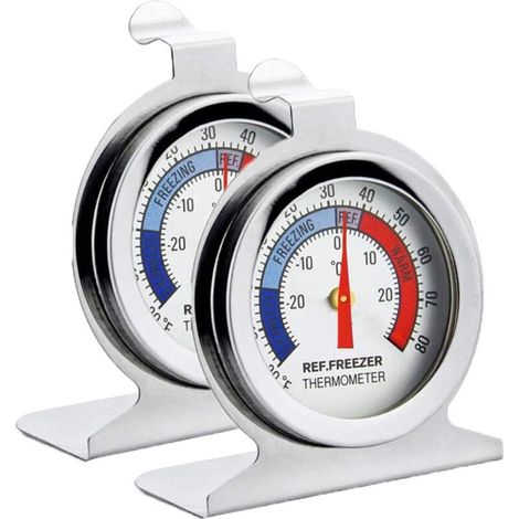 Thermomètre pour réfrigérateur, Pack de 2 Thermomètre pour réfrigérateur/congélateur à cadran en acier inoxydable avec crochet de suspension et support (1/4)