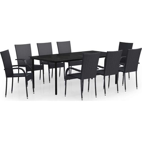 Maison Exclusive - Set da Pranzo per Giardino 9 pz con Cuscini Neri (1/5)