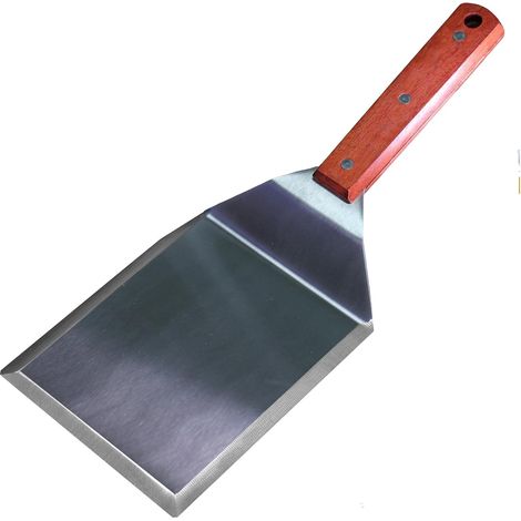 1 Spatule, Acier Inoxydable, Poignée Bois, 3 Rivets, Large 12,7cm, Barbecue Plancha Cuisine