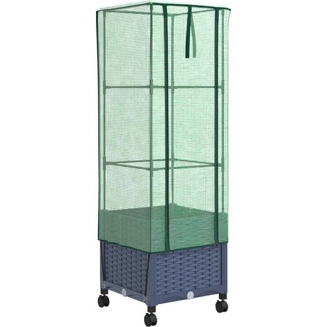 Gartenplanter mit Gewächshausabdeckung und Rädern Blaugrau PP vidaXL