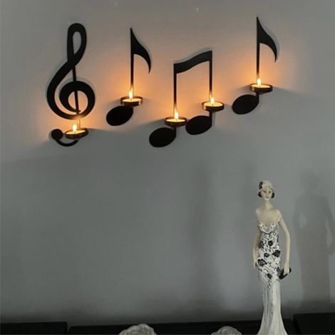 Black wall sconce in the shape of a musical note, treble clef - Vintage wall decoration - Hanging candle holders - Music theme - Wall decoration for home, living room, classroom (1/5)