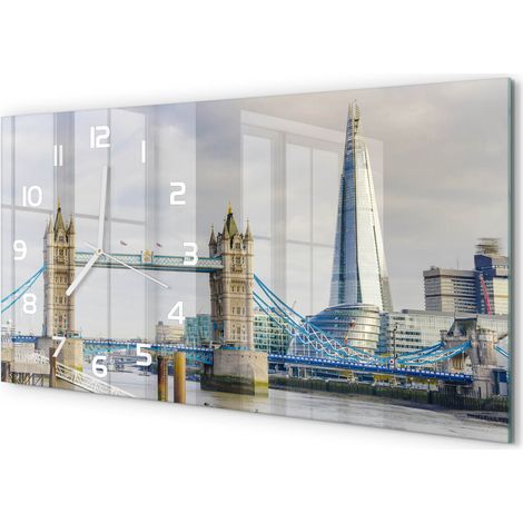 Grande Horloge Murale 60x30 cm Design Panoramique Verre Silencieux pour Salon Tamise, Londres (1/5)