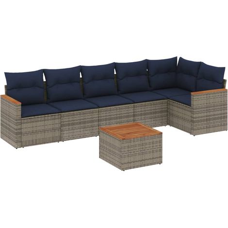7-teiliges Gartensofa-Set mit Kissen, grau, Polyrattan vidaXL (1/5)