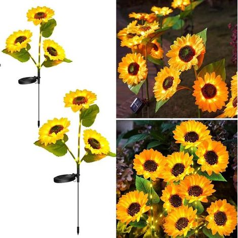 Lot de 2 lampes solaires à trois têtes - Éclairage de jardin - Étanches IP44 - Allumage automatique - 2 modes d'éclairage - Énergie solaire - Pour terrasse et jardin (1/5)