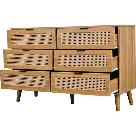 Cómoda de 6 cajones en nogal con tiradores metálicos 120 x 40 x 76,5 cm (1/5)