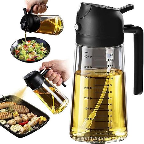 Vaporisateur d'huile Oliviera 2 en 1 470 ml, flacon distributeur multifonctionnel, dosage précis, idéal pour la cuisson, la friteuse à air chaud et les salades. Matériaux : verre et PVC, double design (1/5)