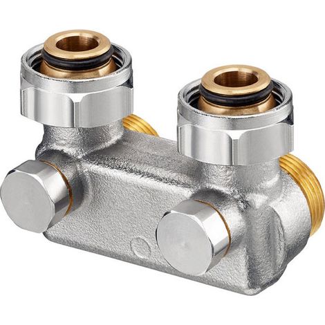 Oventrop Umlenkstück mit Absperrung 1016463 Winkelform, 50mm, 1/2"AGx3/4"AG, vernickelt