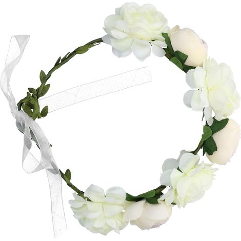 Couronne de fleurs ajustable, couronne de fleurs artificielles, blanche pour femme (1/5)