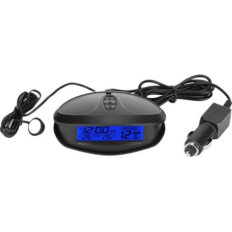 EC98 Thermomètre Numérique LED Automobile Voltmètre Testeur de Tension avec Horloge (1/5)