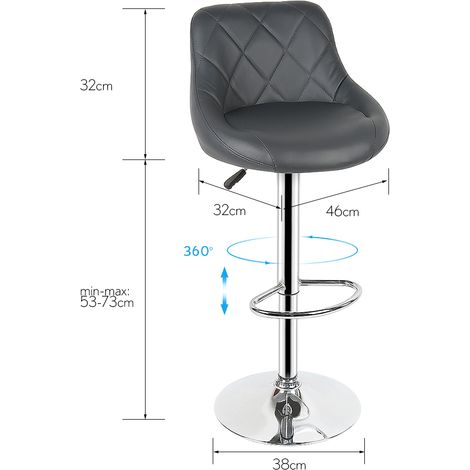 2er Set Barhocker,Barhocker Kunstleder höhenverstellbar 360°drehbar Gestell Grau
