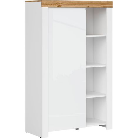 Schrank Hella mit 1 Tür, Weiß und Holzoptik, 157cm (1/3)