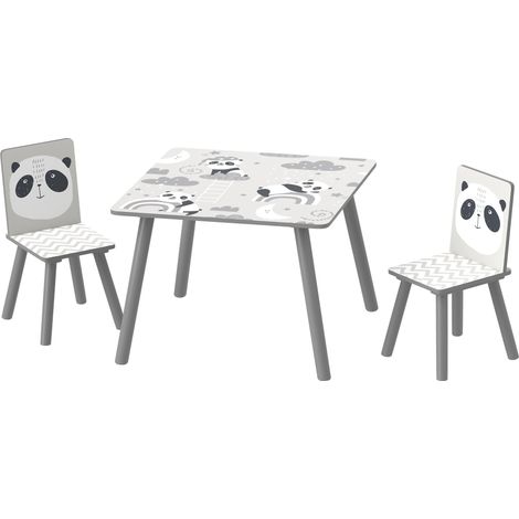 Ensemble table enfant avec 2 chaises, mobilier pour enfants 3-8 ans, gris 60×60×44 cm (1/5)