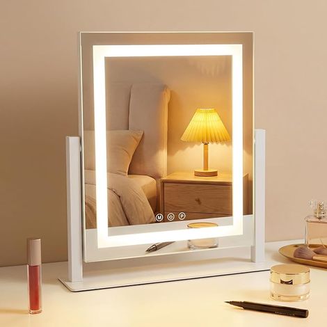 ZMH Miroir Beauté LED Éclairage Intégré Style Hollywood 25×30CM Miroir de Toilette Compact Miroir Cosmétique Lumineux Miroir de Table 3 Ambiances Miroir Coiffeuse Contrôle Tactile Intensité Ajustable (1/5)