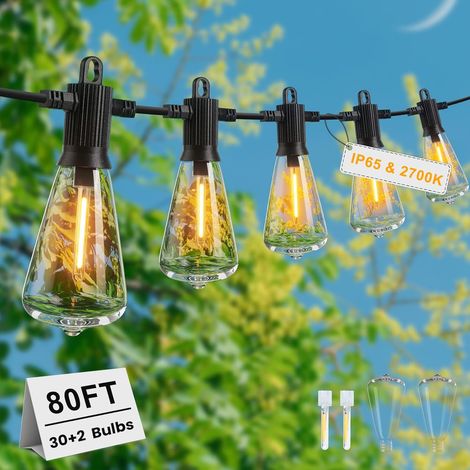 7.6M Guirlande Guinguette Extérieure et Intérieure, ST38 Guirlande Lumineuse avec 9 Ampoules and 1 Ampoules de Rechange, Décoration pour Patio,Jardin,Maison Chambre, Blanc Chaud