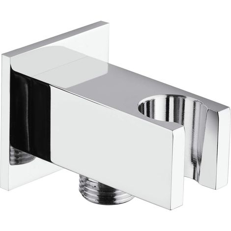 Eckiger Unterputz-Brausehalter, Eckige Duschsteckdose aus verchromtem Messing, Brausehalter, Moderner Halter mit Wandmontage, Modernes Design, Chrom glänzend, Hochwertig (1/5)