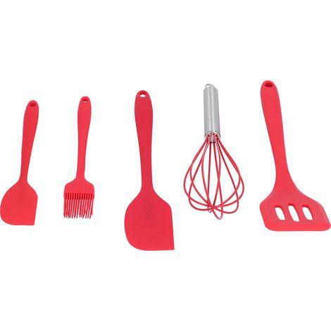 Lot de 5 spatules en silicone rouges pour la décoration de gâteaux et autres créations pâtissières à domicile. Idéales pour la pâtisserie maison. (1/5)