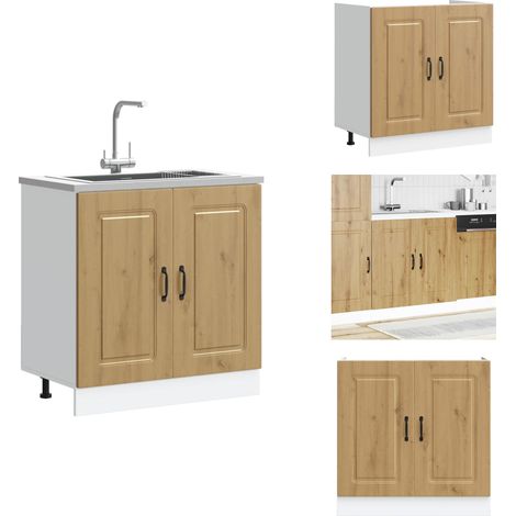 Vidaxl – Meuble bas pour évier chêne artisanal 80x46x81,5 cm – Bois d'ingénierie résistant à l'humidité – Avec portes et pieds réglables (1/5)
