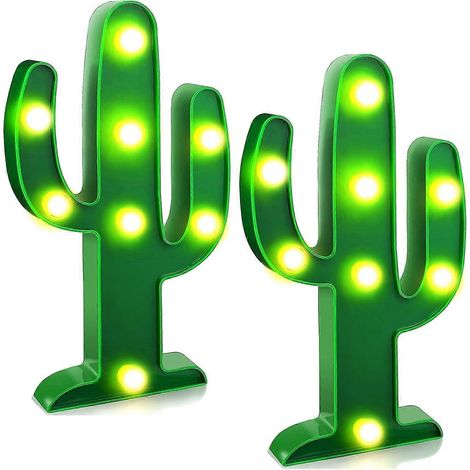 Lot de 2 veilleuses LED cactus, lampe de table verte de 24 cm (9,5 pouces) idéale pour la chambre d'enfant ou comme cadeau ou décoration pour la maison ou les fêtes. (1/5)