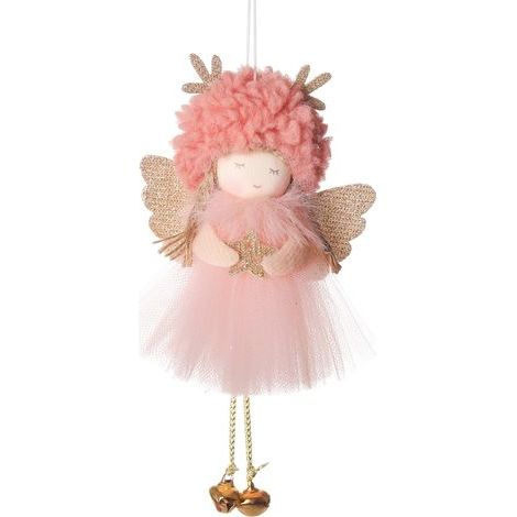 Adornos colgantes para árbol de Navidad, colgantes de ángel de Navidad, dijes para árbol de Navidad, dijes para árbol de Navidad para fiestas navideñas (falda de gasa con astas de ciervo rosas, ángel) (1/5)