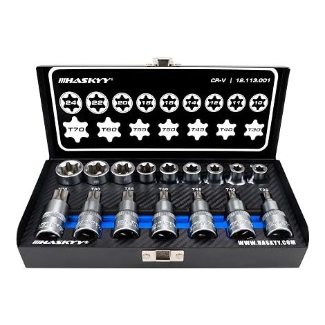 16 Piece Torx Socket Set I Nut Set I T30-T70 55mm Long I E10-E20 39mm Long (1/5)