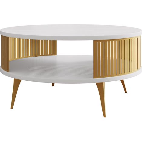 Mesa de centro Vitum I, Dorado + Blanco, 44x0x0cm, Diámetro: 75, Aglomerado laminado, Redonda
