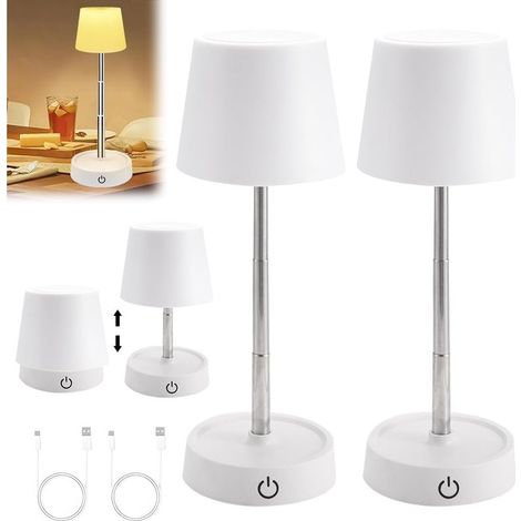 2Pcs Lampe de Table Sans Fil, Lampe de Table LED Réglable en Hauteur, Lampe Tactile Sans Fil, Lampe de Chevet Intensité Variable, LamPe de TaBle Rechargeable USB Tactile, pour Chambre (1/5)