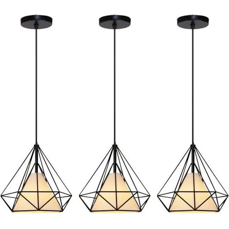 2PCS Lustre Suspension Industrielle en Diamant Cage Noir Lampe Suspension Vintage avec Abat-jour pour Salon Chambre (1/4)