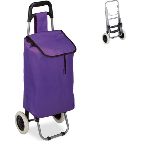 Relaxdays Shopping Trolley, Folding, 25 L Grocery Tote with Casters, 10 kg Capacity, 91 x 40 x 30 cm, Purple