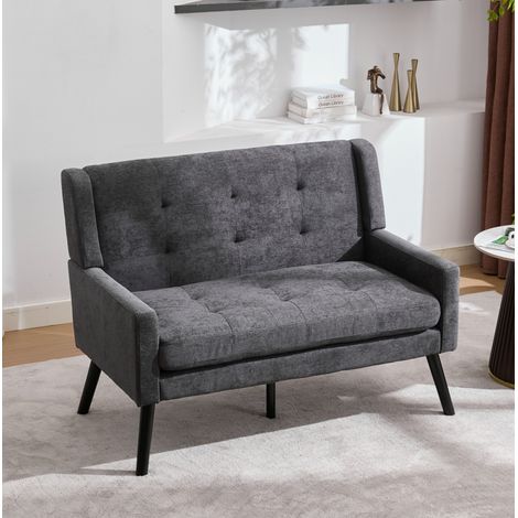 Divano 2 posti imbottito in lino grigio scuro OKMYHOME (1/5)