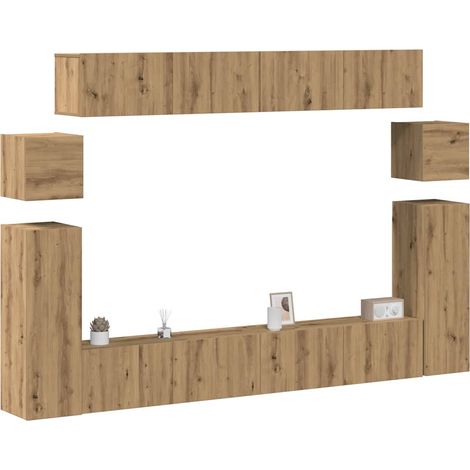 8-tlg. TV-Schrank-Set Wandmontage Artisan-Eiche Holzwerkstoff