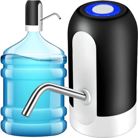 Distributeur Eau, 5 V, 5 W, Alimentation USB 12,5 X 7 Cm, 1200 mAh, Potable Électrique Portable Commutateur De Bouteille d'eau Universelle De 5-20 L, Button on/Off, Blanc, Noir-