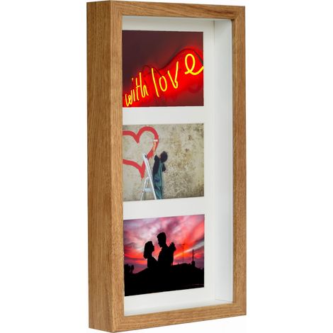 Cornice per 3 foto 10x15 Galleria 3D Scatola delle ombre spaziale profonda 18x35cm rovere