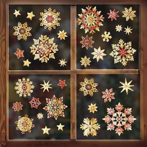 Autocollant Fenetre Flocons de Neige, Noel Fenetre Réutilisable, Electrostatique PVC Autocollant Noel Fenetre, Or Flocon de Neige Intérieur Deco pour Porte Vitrine Verre (1/5)