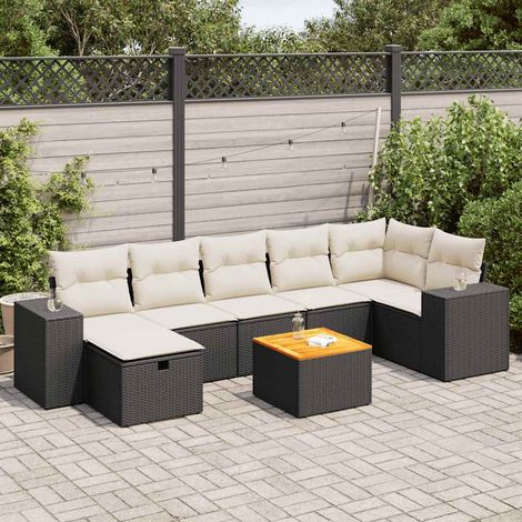 vidaXL Salon de jardin 8 pcs avec coussins noir résine tressée (1/5)