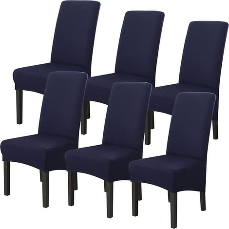 Bleu - Lot de 6 - Housses de chaise extensibles hautes (1/5)